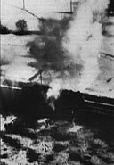 A 422d NFS P-61 strafing a German locomotive at the Battle of the Bulge