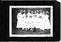 Album S-581 page 39: Group photograph of nurses at the Philadelphia Naval Hospital, with their dog, 1913
