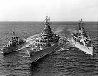 Photo # 80-G-440023:  USS Buck, USS Wisconsin and USS Saint Paul steaming together during operations off Korea.  Photo dated 22 February 1952