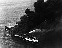 Photo #  80-G-61599:  Tanker Pennsylvania Sun burning in the Gulf of Mexico, 15 July 1942