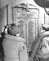 Photo # 80-G-701627:  Plaque aboard USS Boise, memoralizing crewmen lost in the Battle of Cape Esperance, 12 October 1942