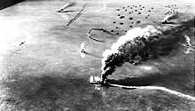 Photo # 80-G-701870:  Diorama b;y Norman Bel Geddes, depicting the attack by U.S. carrier dive bombers on the Japanese aircraft carriers Soryu, Akagi and Kaga in the morning of 4 June 1942.