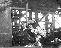 Photo # NH 41774: Miss Marian K. Paine christens USS S-10 during launching ceremonies at the Portsmouth Navy Yard, 9 December 1920