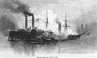 Photo # NH 42911: Confederate troops boarding USS Harriet Lane from the C.S. Army ships Bayou City and Neptune, 1 January 1863