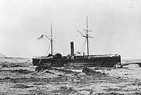 Photo # NH 43999:  USS Wateree after she was washed ashore by a tidal wave in August 1868