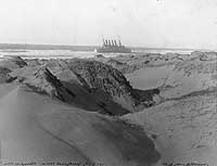 Photo # NH 46153:  USS Milwaukee (Cruiser # 21) stranded at Samoa Beach, near Eureka, California, on 13 January 1917.  Photographed by Emma B. Freeman
