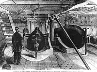 Photo # NH 58705:  Interior of USS Montauk's gun turret