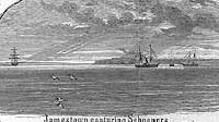 Photo # NH 59219: CSS Jamestown captures Union schooners near Fortress Monroe, Virginia, 11 April 1862