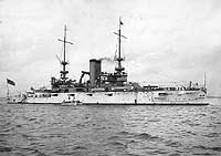 Photo # NH 60633:  USS Illinois in a harbor, circa 1901-1908