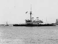 Photo # NH 61003:  British battleship Dreadnought entering harbor, probably prior to 1885