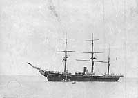 Photo # NH 63404:  USS Nipsic arrives at Honolulu, Hawaii, for repairs, circa August 1889