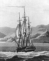 Photo # NH 65865-A:  USS Philadelphia off Tetuan, Morocco.  Engraving by Wells, 1803