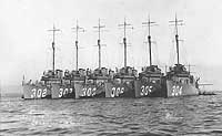 Photo # NH 69515:  Destroyer Division 33 moored at San Diego, Calif., April 1921.  Photographed by the Pier Studio