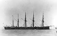 Photo # NH 71227:  HMS Northumberland moored to a buoy, circa 1868-1875