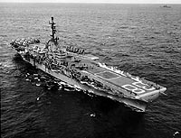 Photo # NH 75661:  USS Shangri-La launching F9F fighters, 10 January 1956