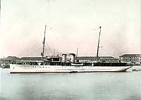 Photo # NH 83182-KN: Color-tinted photograph of USS Isabel in Chinese waters, circa the 1920s