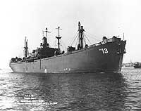 Photo # NH 94526:  USS Hesperia off the Norfolk Navy Yard, Virginia, 26 April 1945