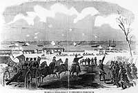 Photo # NH 95121:  USS Ceres and other U.S. Navy gunboats firing on the Confederates at Fort Anderson, N.C., 14 March 1863