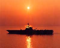 NH 97653-KN:  USS Coral Sea arrives at Palma, Spain, during her final deployment, June 1989
