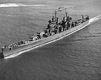 Photo # NH 98383:  USS Canberra underway in Boston harbor, 14 October 1943