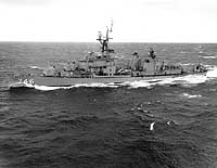 Photo # NH 98946:  USS Taussig underway at sea, 13 January 1965.  Photographed by PH3 L.E. Cannon