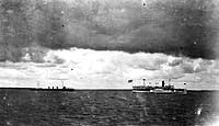 Photo #  NH 99861:  S.S. Rose Standish passing near a U.S. Navy destroyer, circa 1914.