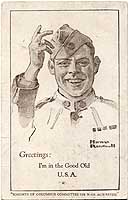 Photo # NH 104114-KN:  Knights of Columbus post card for returning troops, 1919, featuring an artwork by Norman Rockwell