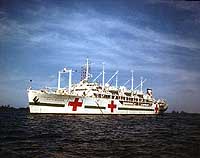 Photo # 80-G-K-17386:  USS Benevolence moored in Bikini lagoon, during Operation 'Crossroads', July 1946