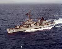 Photo # KN 13021:  USS Basilone underway off Oahu, Hawaii, February 1966.  Photographed by PH2 Carl A. Komperda.