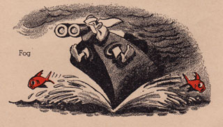 Cartoon: Fog lookout in ship's bow.