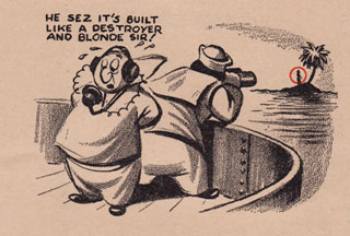 Cartoon: Lookout takes bearing on blonde under palm tree