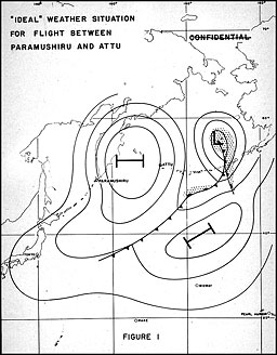 Ideal weather situation for flight between Paramushiru and Attu