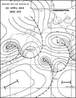 Weather map for mission 23, 24 April 1944, 1830 GCT