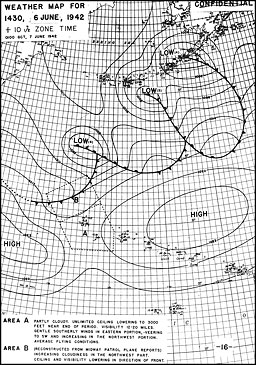 Midway weather map for 1430 6 June 1942