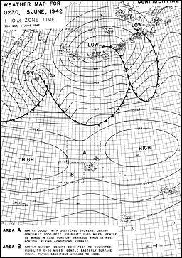 Midway weather map for 0230 5 June 1942