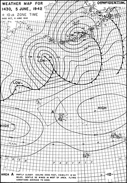 Midway weather map for 1430 5 June 1942