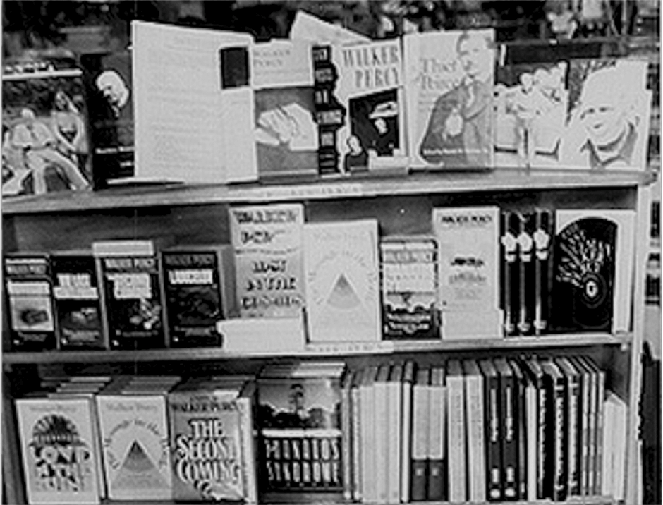 Image of a bookcase with Walker Percy books