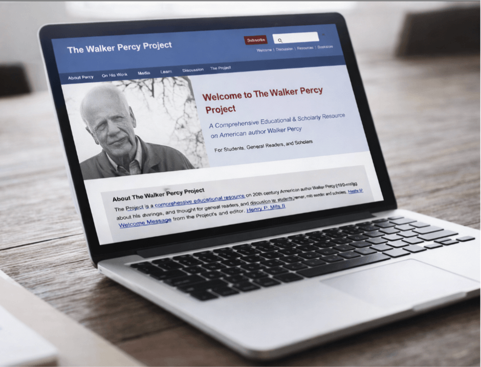 Image of a computer with the Walker Percy Project website on the screen