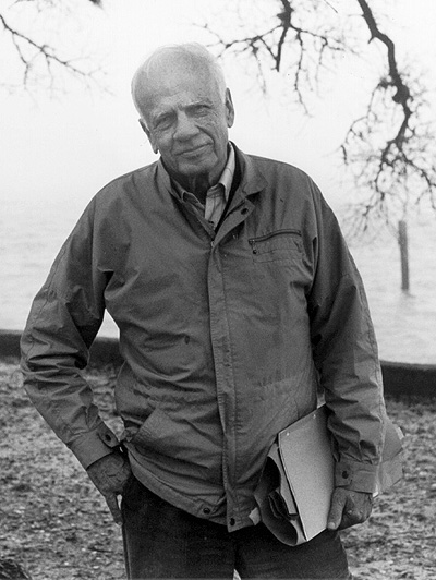 Walker Percy Holding Papers at Oak Tree (Closeup)